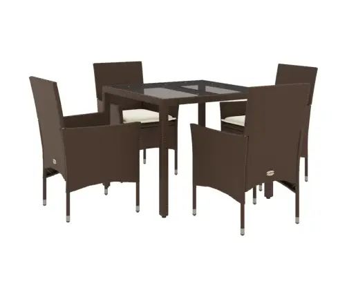 5-Osaline Aiamööbli Komplekt Patjadega, Pruun, Polürotang/Klaas