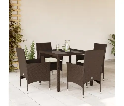 5-Osaline Aiamööbli Komplekt Patjadega, Pruun, Polürotang/Klaas