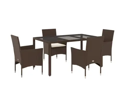 5-Osaline Aiamööbli Komplekt Patjadega, Pruun, Polürotang/Klaas