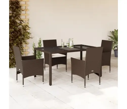 5-Osaline Aiamööbli Komplekt Patjadega, Pruun, Polürotang/Klaas