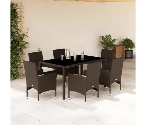 Sodo Komplektas, 7 Dalių, Rudas, Poliratanas Ir Stiklas