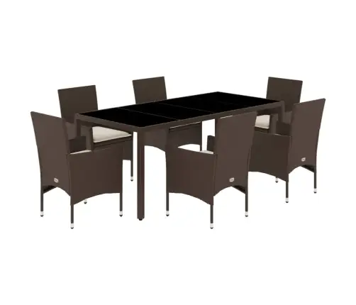 7-Osaline Aia Söögimööbli Komplekt Patjadega, Pruun