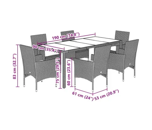7-Osaline Aia Söögimööbli Komplekt Patjadega, Pruun