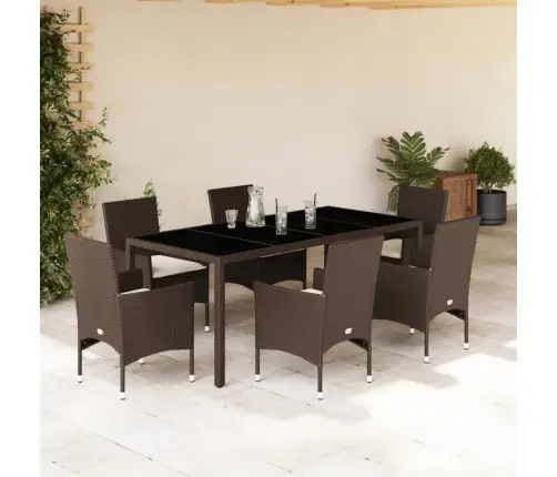 7-Osaline Aia Söögimööbli Komplekt Patjadega, Pruun