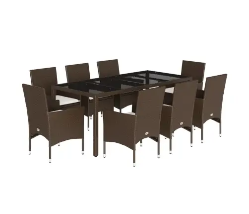 9-Daļīgs Dārza Mēbeļu Komplekts, Matrači, Brūna Pe Rotangpalma Vidaxl