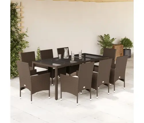 9-Daļīgs Dārza Mēbeļu Komplekts, Matrači, Brūna Pe Rotangpalma Vidaxl