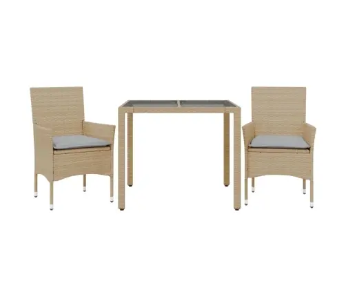 3-Osaline Aiamööbli Komplekt Patjadega, Beež, Polürotang/Klaas