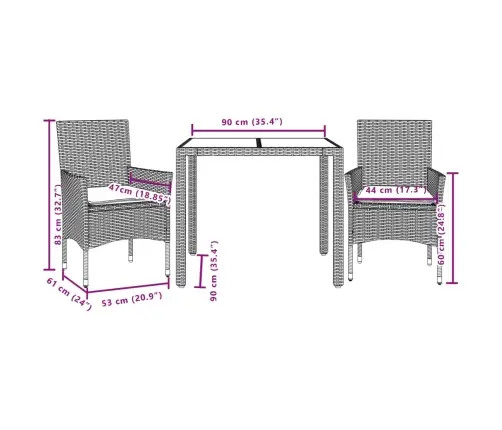 3-Osaline Aiamööbli Komplekt Patjadega, Beež, Polürotang/Klaas