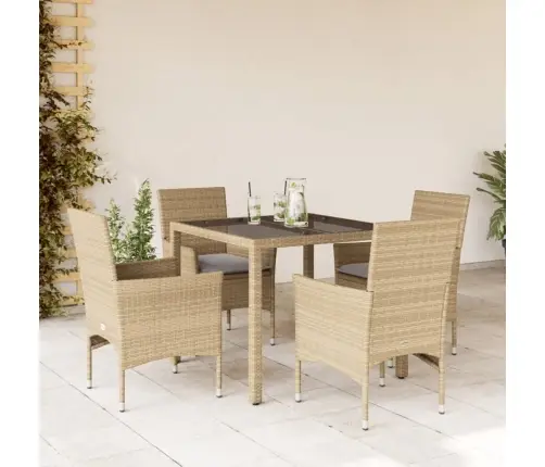 5-Daļīgs Dārza Mēbeļu Komplekts, Matrači, Bēša Pe Rotangpalma Vidaxl