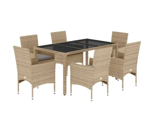 7-Daļīgs Dārza Mēbeļu Komplekts, Matrači, Bēša Pe Rotangpalma Vidaxl