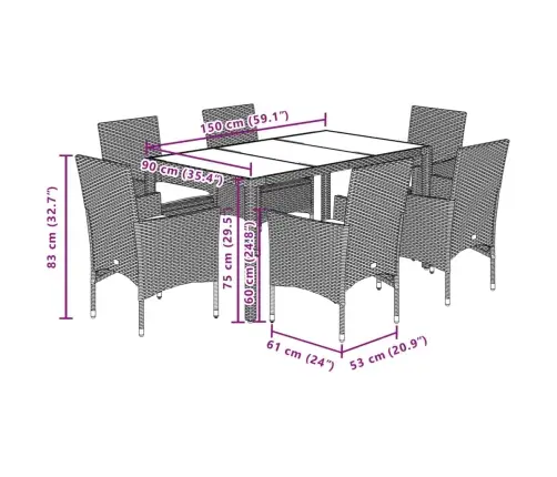 7-Daļīgs Dārza Mēbeļu Komplekts, Matrači, Bēša Pe Rotangpalma Vidaxl