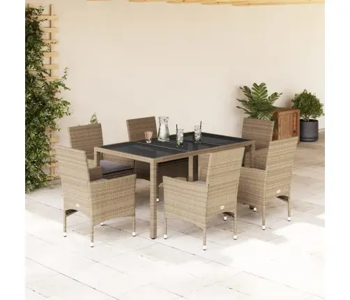 7-Daļīgs Dārza Mēbeļu Komplekts, Matrači, Bēša Pe Rotangpalma Vidaxl