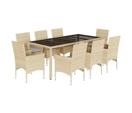 9-Daļīgs Dārza Mēbeļu Komplekts, Matrači, Bēša Pe Rotangpalma Vidaxl