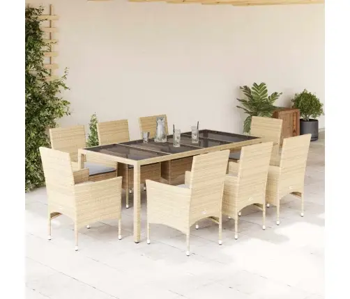 9-Daļīgs Dārza Mēbeļu Komplekts, Matrači, Bēša Pe Rotangpalma Vidaxl