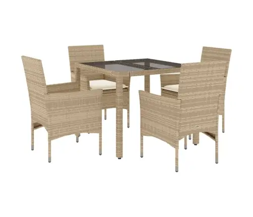 5-Daļīgs Dārza Mēbeļu Komplekts, Matrači, Bēša Pe Rotangpalma Vidaxl