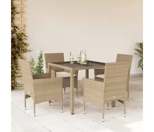 5-Daļīgs Dārza Mēbeļu Komplekts, Matrači, Bēša Pe Rotangpalma Vidaxl