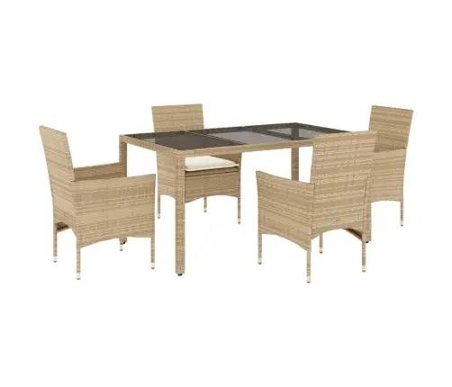 5-Osaline Aiamööbli Komplekt Patjadega, Beež, Polürotang/Klaas