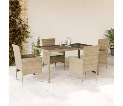 5-Osaline Aiamööbli Komplekt Patjadega, Beež, Polürotang/Klaas