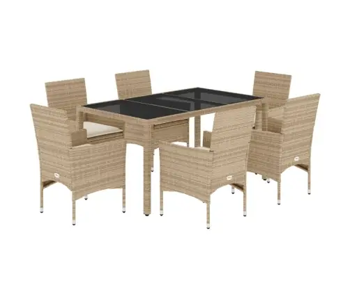 7-Daļīgs Dārza Mēbeļu Komplekts, Matrači, Bēša Pe Rotangpalma Vidaxl