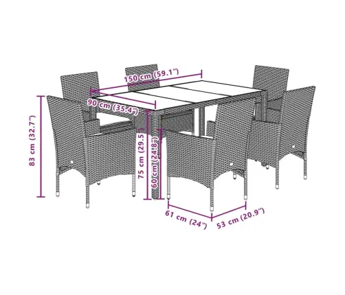 7-Daļīgs Dārza Mēbeļu Komplekts, Matrači, Bēša Pe Rotangpalma Vidaxl