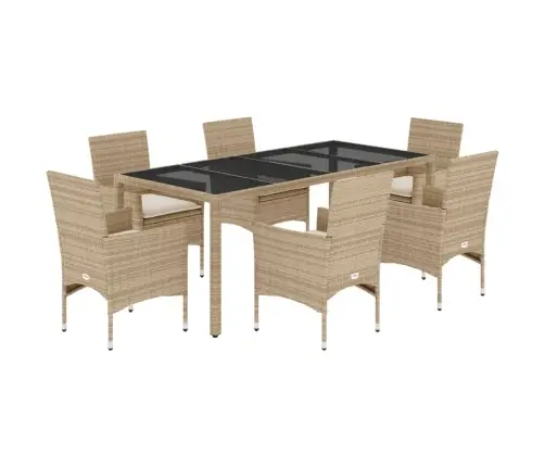7-Osaline Aiamööbli Komplekt Patjadega, Beež, Polürotang/Klaas