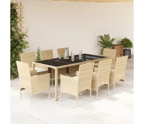 Sodo Komplektas, 9 Dalių, Smėlio, Poliratanas Ir Stiklas