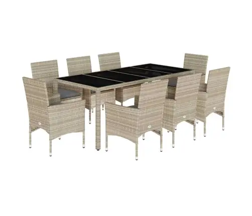 Sodo Komplektas, 9 Dalių, Šviesiai Pilkas, Poliratanas/Stiklas