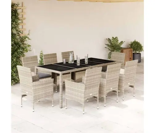 Sodo Komplektas, 9 Dalių, Šviesiai Pilkas, Poliratanas/Stiklas