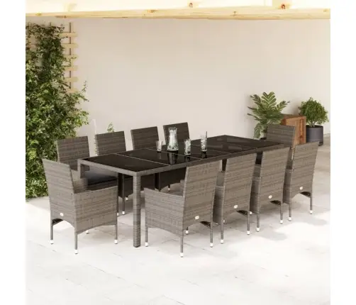 11-Daļīgs Dārza Mēbeļu Komplekts Matrači, Pelēka Pe Rotangpalma Vidaxl