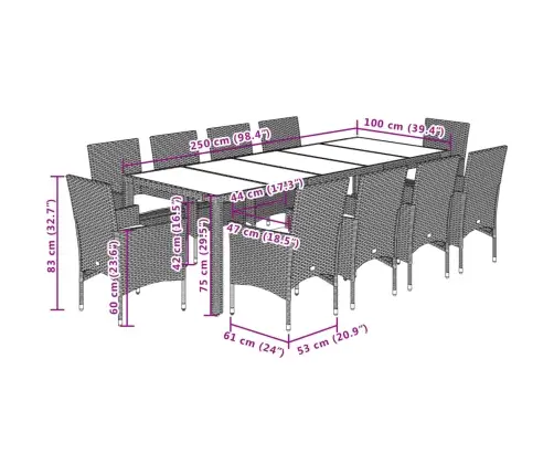 11-Osaline Aiamööbli Komplekt Patjadega, Beež, Polürotang/Klaas