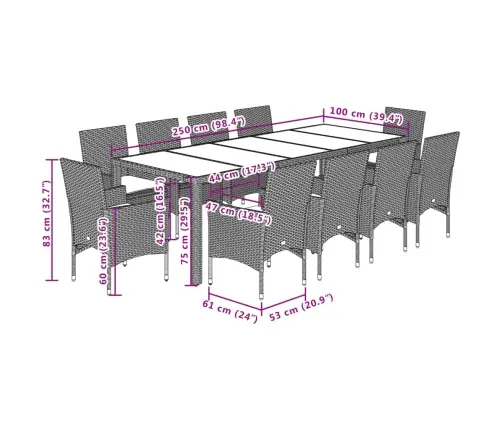 11-Daļīgs Dārza Mēbeļu Komplekts, Matrači, Bēša Pe Rotangpalma Vidaxl