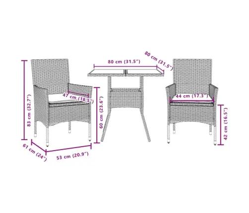 3-Daļīgs Dārza Mēbeļu Komplekts, Matrači, Melna Pe Rotangpalma Vidaxl