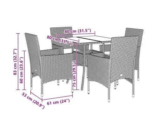 5-Daļīgs Dārza Mēbeļu Komplekts, Matrači, Melna Pe Rotangpalma Vidaxl