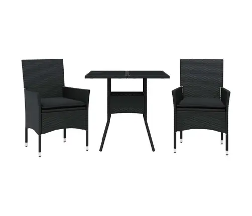 3-Osaline Aiamööbli Komplekt Patjadega, Must, Polürotang/Klaas