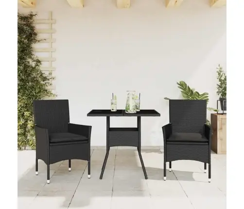 3-Osaline Aiamööbli Komplekt Patjadega, Must, Polürotang/Klaas