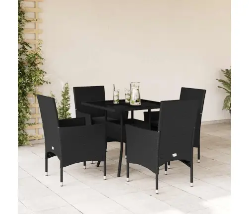 5-Osaline Aiamööbli Komplekt Patjadega, Must, Polürotang/Klaas 5-Osaline Aiamööbli Komplekt Patjadega, Must, Polürotang/Klaas