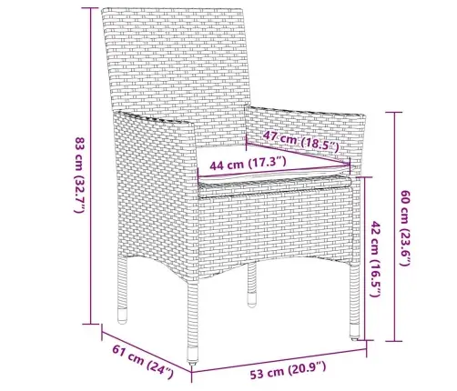 3-Daļīgs Dārza Mēbeļu Komplekts, Matrači, Brūna Pe Rotangpalma Vidaxl