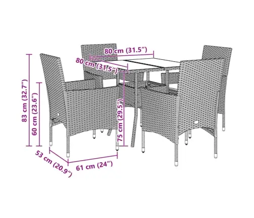 5-Daļīgs Dārza Mēbeļu Komplekts, Matrači, Brūna Pe Rotangpalma Vidaxl