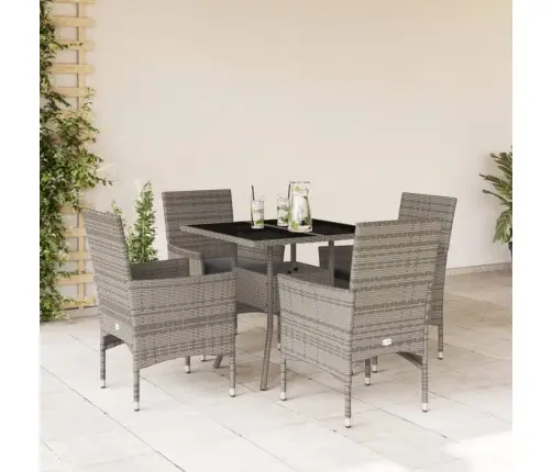 5-Osaline Aiamööbli Komplekt Patjadega, Hall, Polürotang/Klaas