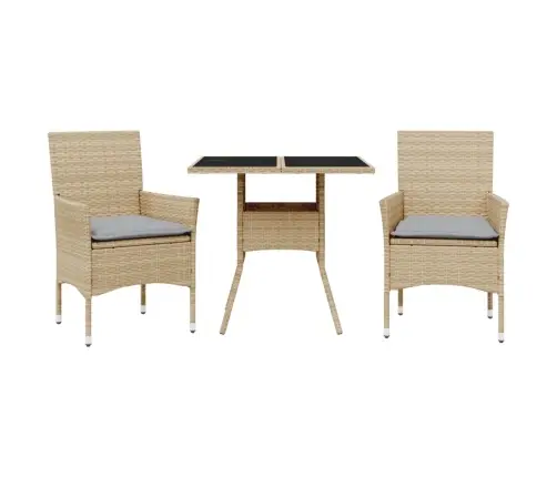 3-Osaline Aiamööbli Komplekt Patjadega, Beež, Polürotang/Klaas