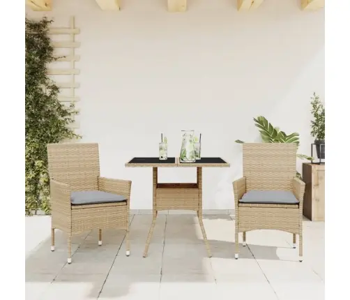 3-Osaline Aiamööbli Komplekt Patjadega, Beež, Polürotang/Klaas