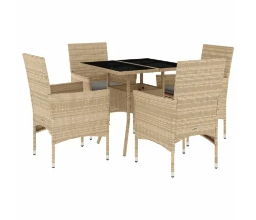 5-Osaline Aiamööbli Komplekt Patjadega, Beež, Polürotang/Klaas