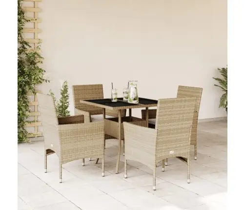 5-Osaline Aiamööbli Komplekt Patjadega, Beež, Polürotang/Klaas