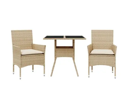 3-Daļīgs Dārza Mēbeļu Komplekts, Matrači, Bēša Pe Rotangpalma Vidaxl