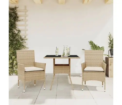 3-Daļīgs Dārza Mēbeļu Komplekts, Matrači, Bēša Pe Rotangpalma Vidaxl