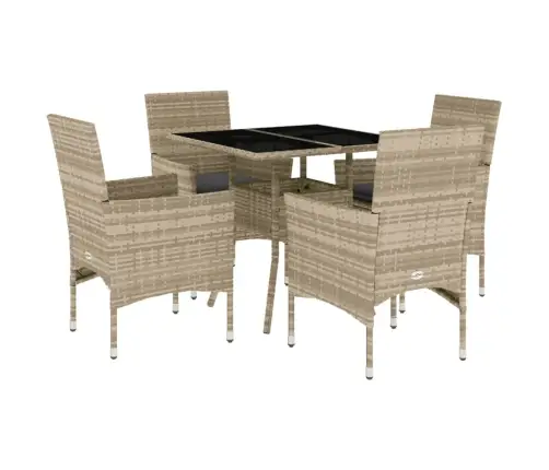 5-Osaline Aiamööbli Komplekt Patjadega, Hall, Polürotang/Klaas