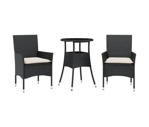 3-Osaline Aiamööbli Komplekt Patjadega, Must, Polürotang/Klaas