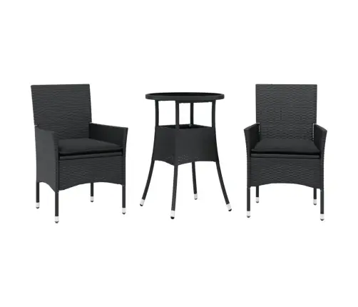 3-Daļīgs Dārza Mēbeļu Komplekts, Matrači, Melna Pe Rotangpalma Vidaxl