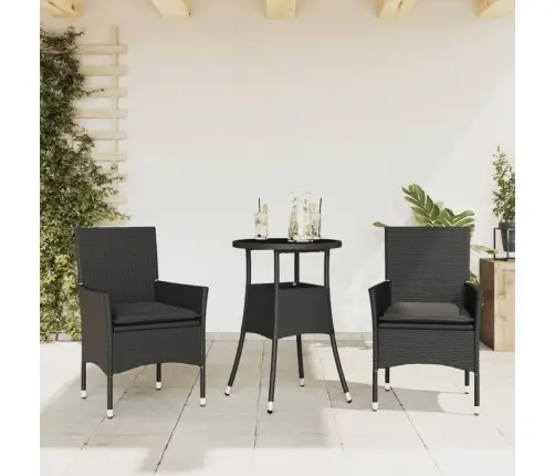 3-Daļīgs Dārza Mēbeļu Komplekts, Matrači, Melna Pe Rotangpalma Vidaxl