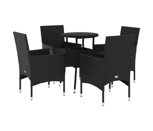 5-Osaline Aiamööbli Komplekt Patjadega, Must, Polürotang/Klaas